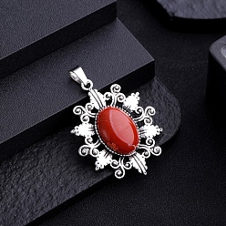 Красный Камень Природные красной яшмы подвески, овальные, неокрашенными, платина, 43x32 мм