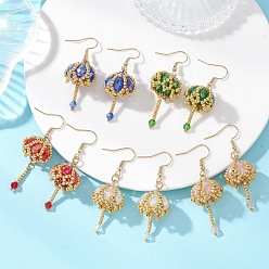 (52) Непрозрачная лаванда Прозрачные серьги-подвески из гальванизированного стекла и бисера., цветок, с 304 нержавеющей стали серьги крючки, золотые, разноцветные, 53x18 мм