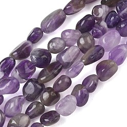 Amethyst Natural Amethyst Beads Strands, Tumbled Stone, Nuggets, 6~14x6~8x4~6mm, Hole: 1mm, about 20~24pcs/strand, 7.09~7.48''(18~19cm)