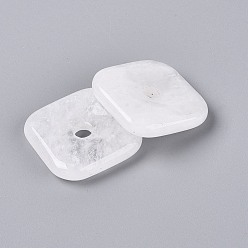 Хрусталь Природного кварца хрустальных подвесок, подвески в виде монеток из горного хрусталя округлой квадратной формы, 29.5~30x29.5~30x7~7.5 мм, отверстие : 5~5.3 мм