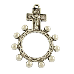 Antique Silver Tibetan Style Alloy Pendants, For Easter, Crucifix Cross with Ring, Cadmium Free & Nickel Free & Lead Free, Antique Silver, 46x32x4mm, Hole: 2mm, about 150pcs/1000g