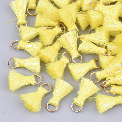 Желтый Подвески из полиэстера с кисточкой, с металлическим шнуром и железными кольцами, золотые, желтые, 10~15x5~8 мм, отверстие : 3.5 мм