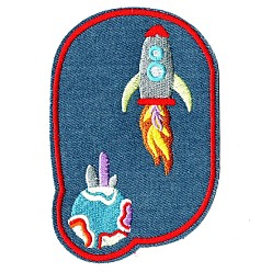 Steel Blue Computerized Embroidery Cloth Iron on/Sew on Patches, Costume Accessories, Rocket, Steel Blue, 12x7.9cm