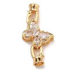 Прозрачный Латунное микропейв, прозрачный кубический цирконий, складные застежки, без никеля , бабочка, прозрачные, 36x15.5x7 мм, отверстие : 4 мм