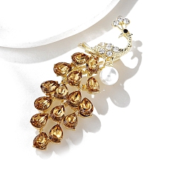 Свет Колорадо Топаз Брошь из цинкового сплава золотая, булавка на лацкан со стразами и искусственным жемчугом, павлин, свет Колорадо Топаз, 68x27 мм