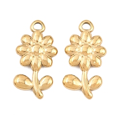 Настоящее золото 18K 304 подвески из нержавеющей стали, цветок, без свинца и без кадмия, ионное покрытие (ip), реальный 18 k позолоченный, 21x10.5x2.5 мм, отверстие : 1.8 мм
