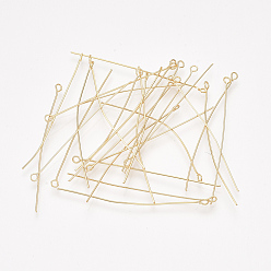 Настоящее золото 18K Латунные булавки, реальный 18 k позолоченный, 50x0.5 мм, отверстие : 1.6 мм