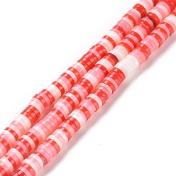 Красный Природные trochid стеклянные бусы нити, окрашенные, плоско-круглые, красные, 6x1.5~2.5 мм, отверстие : 0.9 мм, около 168~225 шт / нитка, 15.55 дюйм (39.5 см)