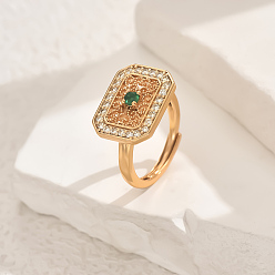 Зеленый Геометрические полые латунные микропаве кубические цирконии регулируемые кольца для женщин, зелёные, 17x13 мм, внутренний диаметр: регулируемый