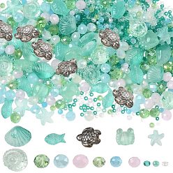 Светло-зеленый Самодельные наборы для поиска, включая стеклянные бусины и стеклянный бисер, светло-зеленый, 13~18x8~14x4.5~11 мм, отверстие : 1~1.2 мм