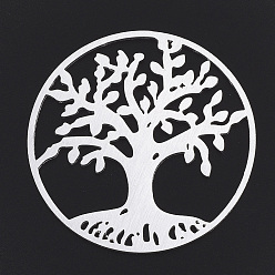 Silver Aluminium Filigree Joiners Links, Laser Cut Filigree Joiners Links, Flat Round with Tree of Life, Silver Color Plated, 50x1mm