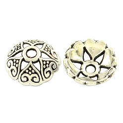 Antique Silver Tibetan Style Alloy Bead Caps, Half Round with Heart Petal, Cadmium Free & Lead Free, Antique Silver, 8x3mm, Hole: 1mm