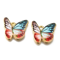 Светло-Голубой Подвески из эмали и сплава, золотые, очарование бабочки, Небесно-голубой, 17.5x18.5x1 мм, отверстие : 1.6 мм