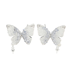 Посеребрённый Латунь с эмалью с фианитами, серьга-пусета с кристаллами и булавками из стерлингового серебра 925, без кадмия, без никеля и без свинца, бабочка, 925 серебро покрытием, 24x21 мм, штифты : 0.5 мм