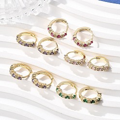 (52) Непрозрачная лаванда Серьги-кольца Huggie из настоящей позолоченной латуни с кубическим цирконием, подвесные серьги-кольца для женщин, без свинца, без кадмии и без никеля, разноцветные, 18 датчик, 9 мм, штифты : 14x3 мм