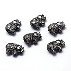 Черный Цвет Металла Стойки обшивки латунь кубического циркония бусы, долговечный, без кадмия и без свинца, слон, металлический черный , 9.5x13.5x5 мм, отверстие : 1.5 мм