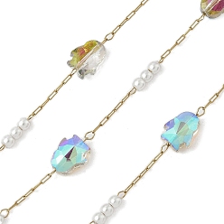 Цвет Оливы 304 кабельные цепи из нержавеющей стали, пингвин, со стеклом и АБС-пластиком, имитация жемчуга, ионное покрытие (ip), реальный 18 k позолоченный, пайки, с катушкой, оливковый, 8x6x4.5 мм, около 32.81 футов (10 м) / рулон