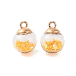 Gold Glass Round Pendants, with Plastic Finding and Foam Glitter, Gold, 21x16mm, Hole: 2.5mm
