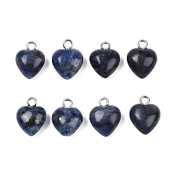 Содалитовое Натуральные содалиты, с петлями из латуни платинового цвета, сердце, 13x10x5~6 мм, отверстие : 2 мм