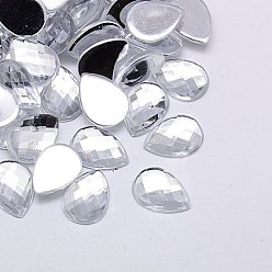Clear Imitation Taiwan Acrylic Rhinestone Cabochons, Flat Back, Faceted Teardrop, Clear, 18x13x4mm, about 500pcs/bag