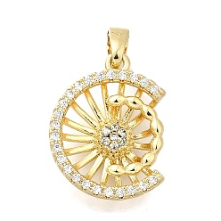 Настоящее золото 18K Латунные микро проложить кубического циркония подвески, плоские круглые прелести, реальный 18 k позолоченный, 18x14x6 мм, отверстие : 5x2.5 мм