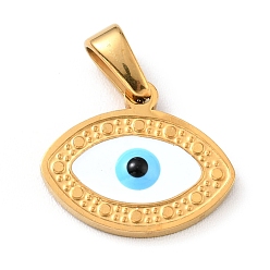 Golden PVD Vacuum Plating 304 Stainless Steel Pendants, Long-Lasting Plated, with Enamel, Evil Eye, Golden, 12.5x15x2mm, Hole: 5x3mm