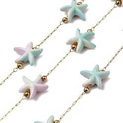 Разноцветный Ручная работа 304 звенья цепи из нержавеющей стали с имитацией бирюзы в виде морской звезды, пайки, с 316 цепями и катушкой из нержавеющей стали, ионное покрытие (ip), реальный 18 k позолоченный, красочный, Коннекторы : 10x9.5x4 мм