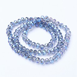 Cornflower Blue Electroplate Transparent Glass Beads Strands, Full Rainbow Plated, Faceted, Rondelle, Cornflower Blue, 3x2mm, Hole: 0.8mm, about 150~155pcs/strand, 15~16 inch(38~40cm)