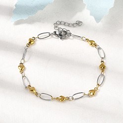 Золотой & Цвет Нержавеющей Стали 304 из нержавеющей стали ссылка браслеты, овальные украшения для женщин, сердце, ионное покрытие (ip), золотые и нержавеющая сталь цвет, 6-7/8 дюйм (17.6 см)