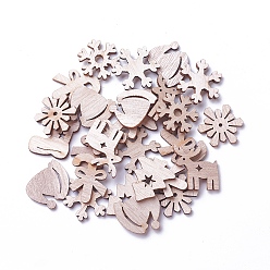 Античный Белый Неокрашенные деревянные подвески, бусы и кабошоны, Новогодняя тема, старинный белый, 20~25x20~25x2~2.5 мм, отверстие : 1~4 мм