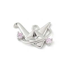 Платина Латунные микро проложить кубического циркония подвески, без кадмия, без никеля и без свинца, оригами журавлик, платина, 11x15x2.5 мм, отверстие : 1.5 мм