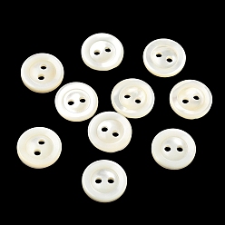 Seashell Color Natural Shell Buttons, 2-Hole Flat Round Buttons with Vintage Rimmed, Seashell Color, 12.5x2mm, Hole: 1.8mm