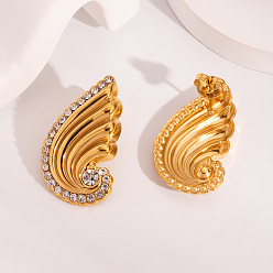 Золотой 304 серьги из нержавеющей стали горный хрусталь, крыло, золотые, 29x17 мм