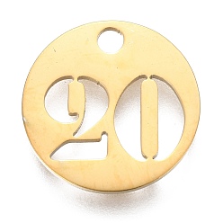 Number 304 подвески из нержавеющей стали, отрезать, полый, плоские круглые с номером, золотые, кол. 20, 19x1.5 мм, отверстие : 2.5 мм