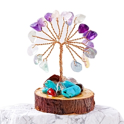 Флюорит Натуральные флюоритовые чипсы Дерево жизни украшения, Медная проволока, энергетический камень фэн-шуй, подарок для женщин и мужчин, медитация, 30~40x50~70 мм