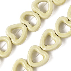 Светло-хаки Фарфора ручной работы бисер нитей, сердце, яркие глазированный фарфор, светлый хаки, 13x14.5x5 мм, отверстие : 1.4 мм, около 25 шт / нитка, 12.60'' (32 см)