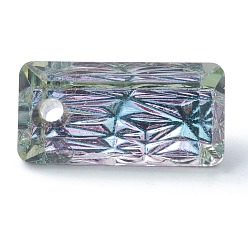 Vitrail Light Embossed Glass Rhinestone Pendants, Rectangle, Faceted, Vitrail Light, 14x7x4.2mm, Hole: 1.5mm