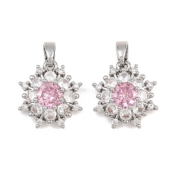 Pink Латунные микро проложить кубического циркония подвески, , платина, розовые, 16x14.5x5 мм, отверстие : 4x2.5 мм