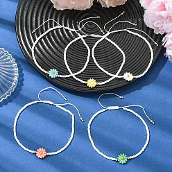 (52) Непрозрачная лаванда Браслеты регулируемые, украшенные натуральными пресноводными ракушками и стеклянным бисером., браслеты из нейлоновой нити, плетеные из шнура, для женщин, маргаритка, разноцветные, внутренний диаметр: 2.05~3.07 дюйм (5.2~7.8 см)