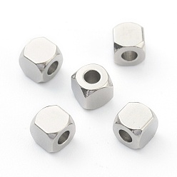 Нержавеющая Сталь Цвет Не тускнеет 304 бусины из нержавеющей стали, кубические, граненые, цвет нержавеющей стали, 4x4x4 мм, отверстие : 1.8 мм