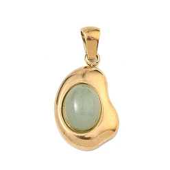 Зеленый Авантюрин Естественный зеленый авантюрин подвески, с 304 нержавеющей стали, ионное покрытие (ip), 22x13.5x6.5~7 мм, отверстие : 4.5x3.5 мм