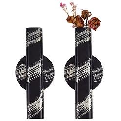 Черный Самоклеящиеся вазы для цветов из железа, Декоративные подвесные вазы из сухих цветов, прямоугольник с золотым узором, чёрные, 160x70x16 мм