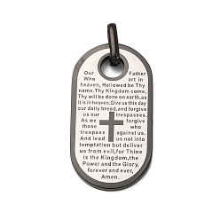 Черный 304 подвески из нержавеющей стали, овал с крестом и Библией, вакуумное покрытие pvd, чёрные, 33x17.5x2 мм, отверстие : 5x2 мм