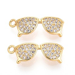 Настоящее золото 18K Латунные микро проложить кубического циркония подвески, очки, долговечный, без никеля , реальный 18 k позолоченный, 18.5x6.5x3.5 мм, отверстие : 1.5 мм