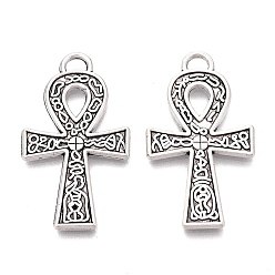 Античное Серебро Сплавочные подвески тибетского стиля, анкх крест прелести, античное серебро, 37x21x2 мм
