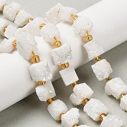 Белый Гальванические натуральный druzy шарики агата стренг, кубические, с бисером, белые, 9.5~11x8~10x9.5~10.5 мм, отверстие : 1 мм, около 14 шт / нитка, 7.20'' (18.3 см)