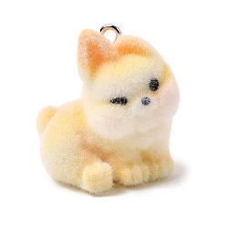 Кролик Флокированные подвески из непрозрачной смолы, с платиновыми тоновыми железными петлями, хаки, очарование кролика, 25x25x17 мм, отверстие : 2 мм