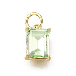 Настоящее золото 18K Латунь стекло амулеты, прямоугольник амулеты, с петлей для прыжковых колец, без свинца и без кадмия, стойки покрытие, прочное покрытие, граненые, реальный 18 k позолоченный, 10x7x4 мм, отверстие : 3 мм