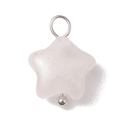 Платина Подвески со звездами из натурального розового кварца и латунными петлями, платина, 13.5~14x10~10.5x5~5.5 мм, отверстие : 2~2.5 мм