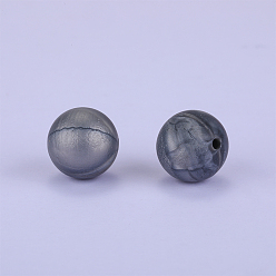 Silver Round Silicone Focal Beads, Chewing Beads For Teethers, DIY Nursing Necklaces Making, Silver, 15mm, Hole: 2mm